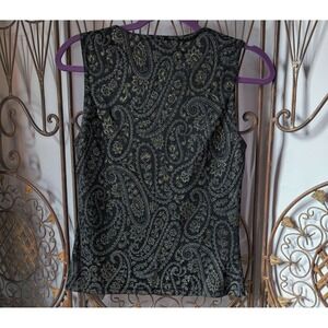 Wrapper Vintage Black Gold Metallic Paisley Scoop‎ Neck Sleeveless Top Medium